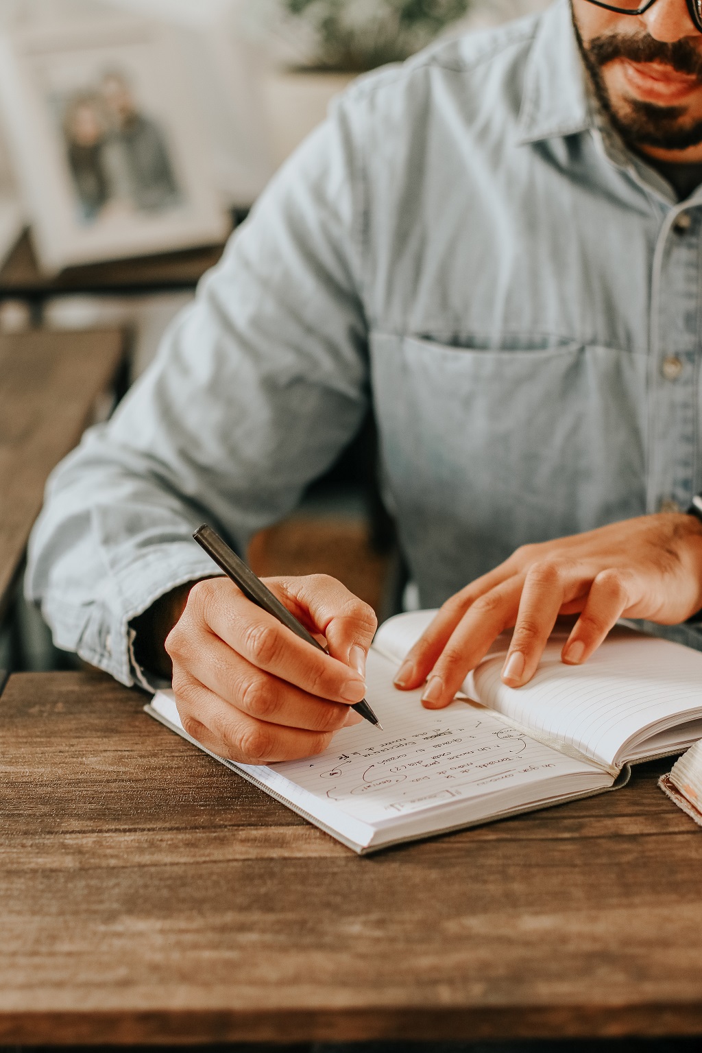 Image of a student writing a character analysis.